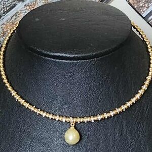 Golden Beaded Necklace with Freshwater pearl 10.5mm pendant